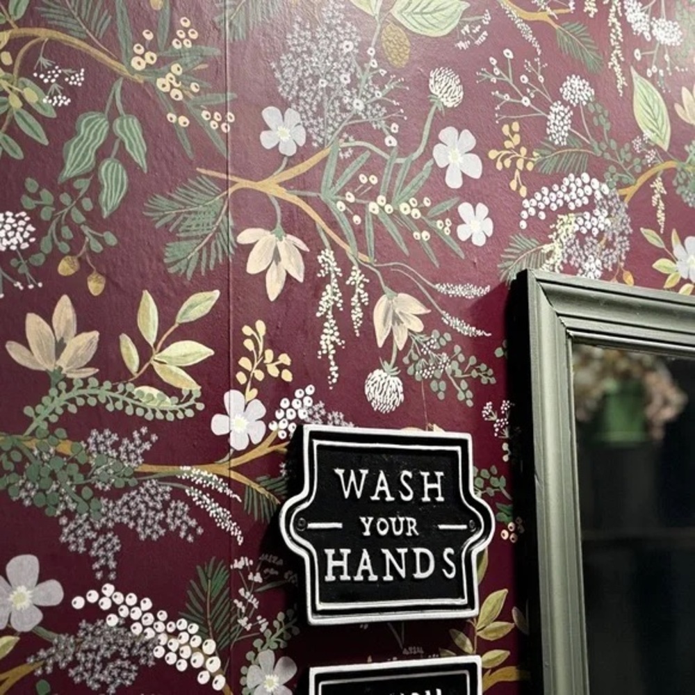 Rifle Paper Co. Floral Wallpaper in Burgundy with Green and Cream Accents